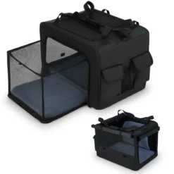 Faltbare Hundebox mit 2 Öffnungen & Fenster & Netzkorb Hund Transportbox Hundetasche