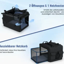 Faltbare Hundebox mit 2 Öffnungen & Fenster & Netzkorb Hund Transportbox Hundetasche