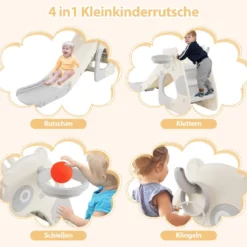 Faltbare Kleinkindrutsche freistehendes Babyrutschen-Klettergerüst mit Basketballkorb Grau