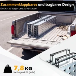 Faltbare Leichte Auffahrrampe aus Metall 2 Stück Laderampe bis 400 kg Belastbar 180 x 22,5 x 4,5 cm