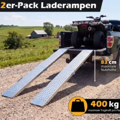 Faltbare Leichte Auffahrrampe aus Metall 2 Stück Laderampe bis 400 kg Belastbar 180 x 22,5 x 4,5 cm