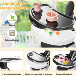 Faltbarer Baby Hochstuhl mit 6 verstellbaren Höhen & abnehmbare Doppeltabletts Schwarz