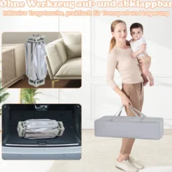 Faltbarer Baby Laufstall mit 50 Bälle & 4 Griffe & Reißverschlusstor Laufgitter Krabbelgitter Grau