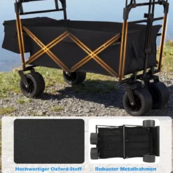 Faltbarer Bollerwagen mit abnehmbarer Dach Transportwagen mit verstellbaren Griffen Schwarz