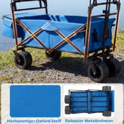 Faltbarer Bollerwagen mit abnehmbarer Dach Transportwagen mit verstellbaren Griffen Blau