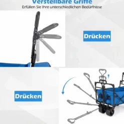 Faltbarer Bollerwagen mit abnehmbarer Dach Transportwagen mit verstellbaren Griffen Blau