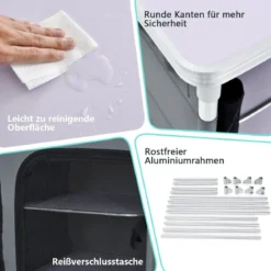 Faltbarer Campingschrank mit 3-stöckigen Regalen & Tragetasche Camping Faltschrank Grau