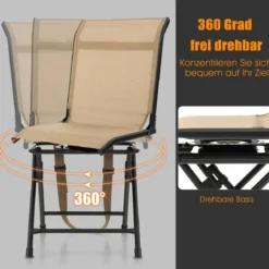 Faltbarer Campingstuhl 360° Drehbar & Wetterfest mit Metallrahmen Jagdstuhl Faltstuhl Braun