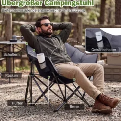 Faltbarer Campingstuhl 227KG Belastbar Gepolsterter Klappstuhl Übergroßer Angelstuhl Grau