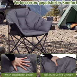 Faltbarer Campingstuhl 227KG Belastbar Gepolsterter Klappstuhl Übergroßer Angelstuhl Grau