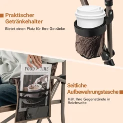 Faltbarer Campingstuhl Klappstuhl mit Getränkehalter & Seitentasche Klappbarer Angelstuhl