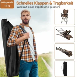 Faltbarer Campingstuhl Klappstuhl mit Getränkehalter & Seitentasche Klappbarer Angelstuhl