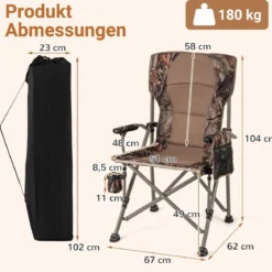 Faltbarer Campingstuhl Klappstuhl mit Getränkehalter & Seitentasche Klappbarer Angelstuhl