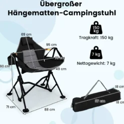 Faltbarer Campingstuhl mit Verstellbarer Rückenlehne & Getränkehalter Klappstuhl Faltstuhl Schwarz