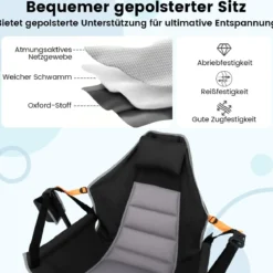Faltbarer Campingstuhl mit Verstellbarer Rückenlehne & Getränkehalter Klappstuhl Faltstuhl Schwarz