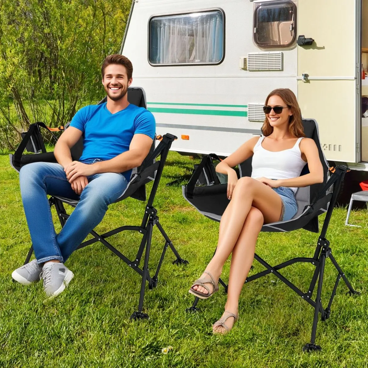 Faltbarer Campingstuhl mit Verstellbarer Rückenlehne & Getränkehalter Klappstuhl Faltstuhl Schwarz