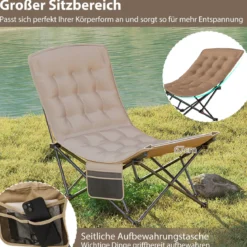 Faltbarer Campingstuhl mit Verstellbarer Rückenlehne & 225 kg Tragfähigkeit Klappstuhl Khaki