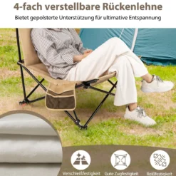 Faltbarer Campingstuhl mit Verstellbarer Rückenlehne & 225 kg Tragfähigkeit Klappstuhl Khaki