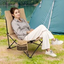 Faltbarer Campingstuhl mit Verstellbarer Rückenlehne & 225 kg Tragfähigkeit Klappstuhl Khaki