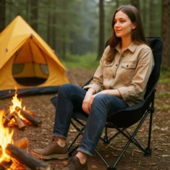 Faltbarer Campingstuhl mit Verstellbarer Rückenlehne & Seitentasche Gepolsterter Klappstuhl