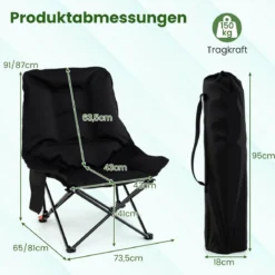 Faltbarer Campingstuhl mit Verstellbarer Rückenlehne & Seitentasche Gepolsterter Klappstuhl