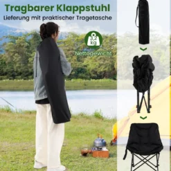 Faltbarer Campingstuhl mit Verstellbarer Rückenlehne & Seitentasche Gepolsterter Klappstuhl