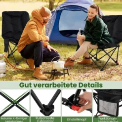 Faltbarer Campingstuhl mit Verstellbarer Rückenlehne & Seitentasche Gepolsterter Klappstuhl