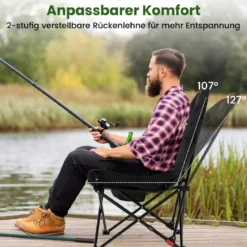 Faltbarer Campingstuhl mit Verstellbarer Rückenlehne & Seitentasche Gepolsterter Klappstuhl