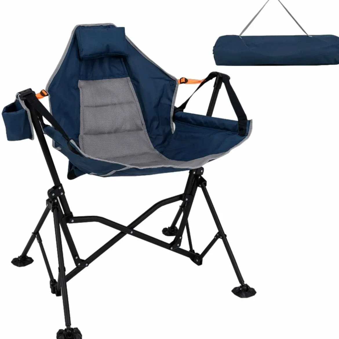 Faltbarer Campingstuhl mit Verstellbarer Rückenlehne & Getränkehalter Klappstuhl Faltstuhl Blau