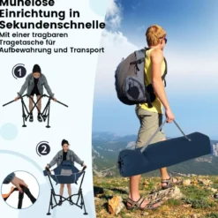 Faltbarer Campingstuhl mit Verstellbarer Rückenlehne & Getränkehalter Klappstuhl Faltstuhl Blau