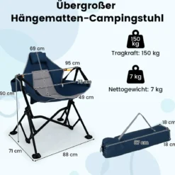 Faltbarer Campingstuhl mit Verstellbarer Rückenlehne & Getränkehalter Klappstuhl Faltstuhl Blau