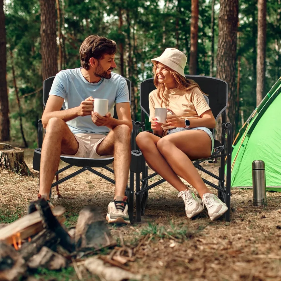 Faltbarer Campingstuhl mit Wippfunktion & Getränkehalter & Seitentasche Angelstuhl