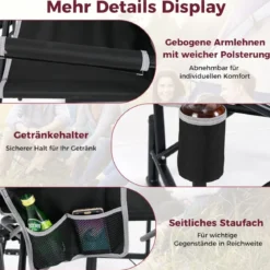 Faltbarer Campingstuhl mit Wippfunktion & Getränkehalter & Seitentasche Angelstuhl