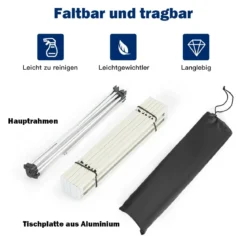 Faltbarer Camping-Tisch Alu Leichterund zusammenklappbarer Aluminium-Tisch Picknick-Tisch 40 x 35 x 32cm weiß