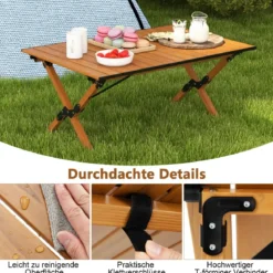 Faltbarer Campingtisch aus Aluminium Picknicktisch mit Holzoptik Natur 89x59x45cm