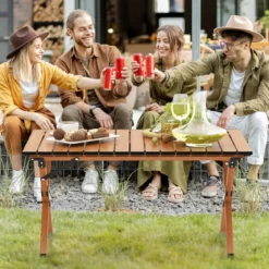 Faltbarer Campingtisch aus Aluminium Picknicktisch mit Holzoptik Natur 89x59x45cm