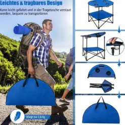 Faltbarer Campingtisch mit Getränkehaltern & Tragetasche 2-stöckiger Angeltisch Picknicktisch