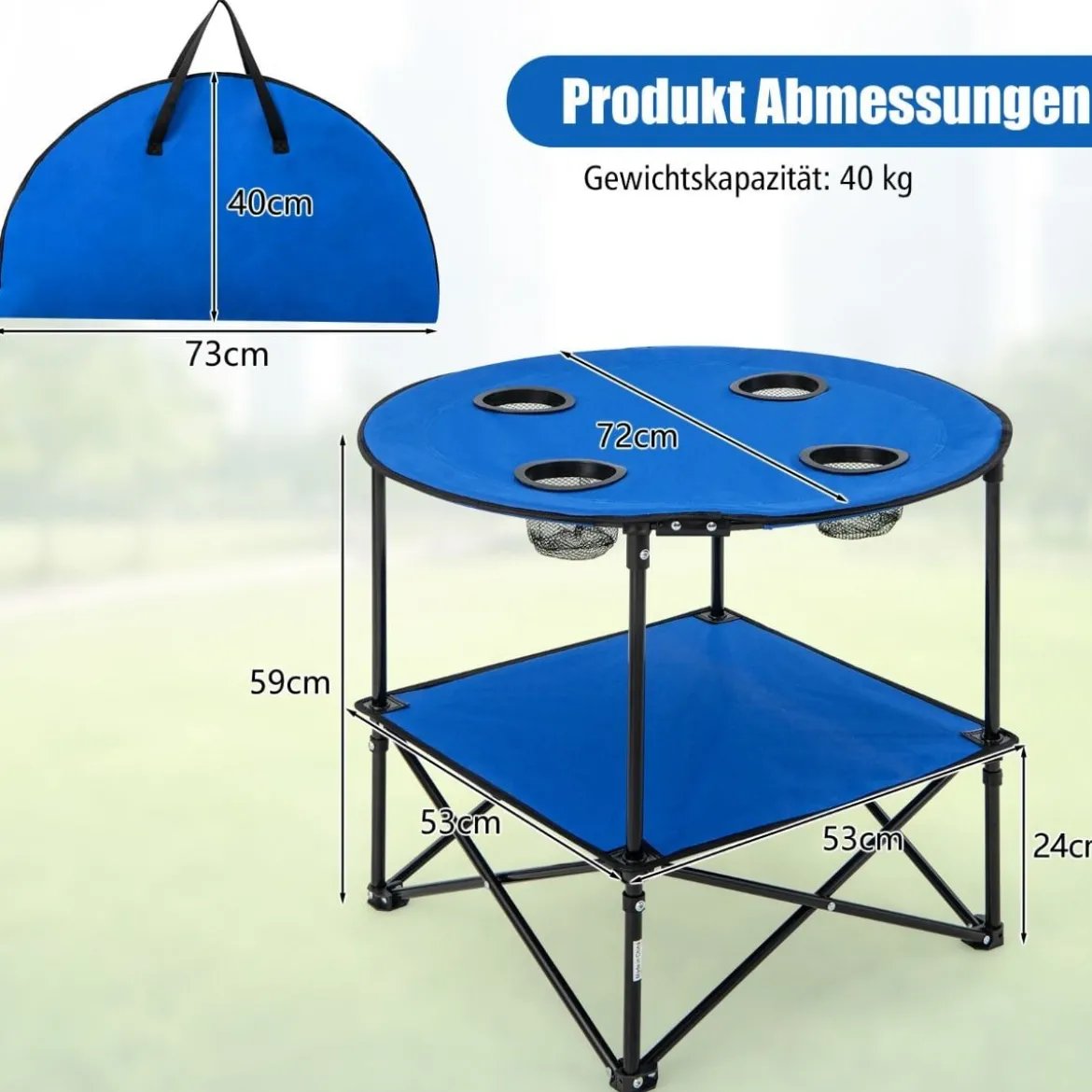 Faltbarer Campingtisch mit Getränkehaltern & Tragetasche 2-stöckiger Angeltisch Picknicktisch