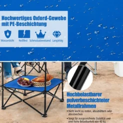 Faltbarer Campingtisch mit Getränkehaltern & Tragetasche 2-stöckiger Angeltisch Picknicktisch