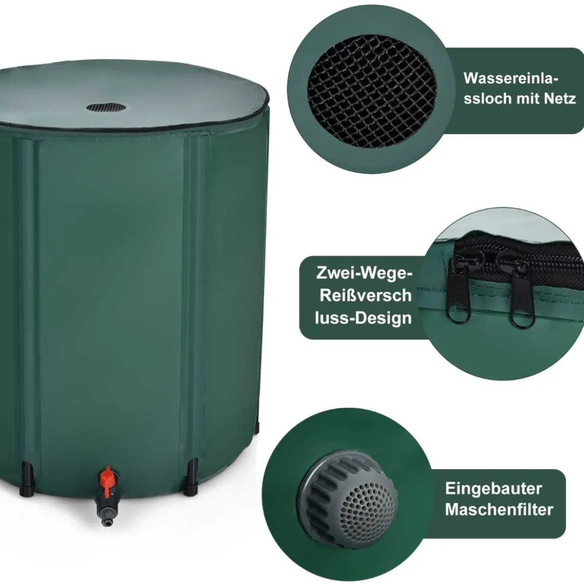 faltbare Regentonne Wasserspeicher 60cm x 60cm x 80cm Dunkelgrün