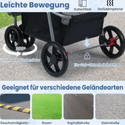 Faltbarer Haustierwagen leichter Katzen-Spazierwagen mit verstellbarem Sonnendach Grau