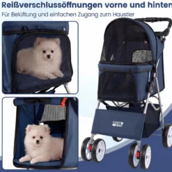 Faltbarer Haustierwagen mit atmungsaktivem Netz wasserfestem Bezug Geländereifen Blau