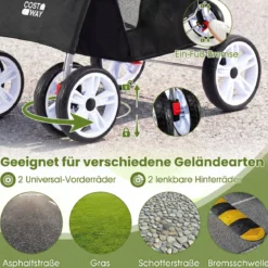 Faltbarer Haustierwagen mit atmungsaktivem Netz wasserfestem Bezug Geländereifen Schwarz