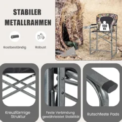 Faltbarer hoher Jagdstuhl Robuster übergroßer Regiestuhl mit Seitentisch Tragfähigkeit 150 kg