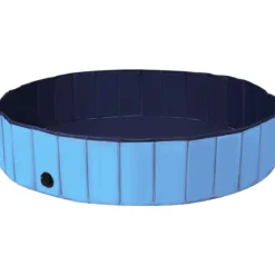Faltbarer Hunde Swimmingpool Drinnen Draußen Auslaufsicherer Haustier Pool mit Drehbarem Ablassventil 140*30cm Blau