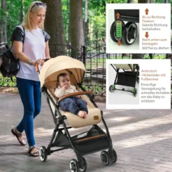 Faltbarer Kinderwagen mit Verstellbare Rückenlehne & Fußstütze & Verdeck