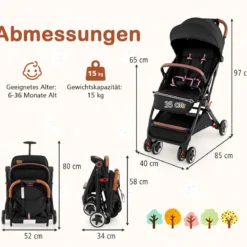 Faltbarer Kinderwagen mit Verstellbare Rückenlehne & Fußstütze & Verdeck