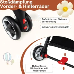 Faltbarer Kinderwagen mit Verstellbare Rückenlehne & Fußstütze & Verdeck