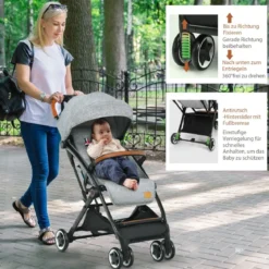 Faltbarer Kinderwagen mit Verstellbare Rückenlehne & Fußstütze & Verdeck
