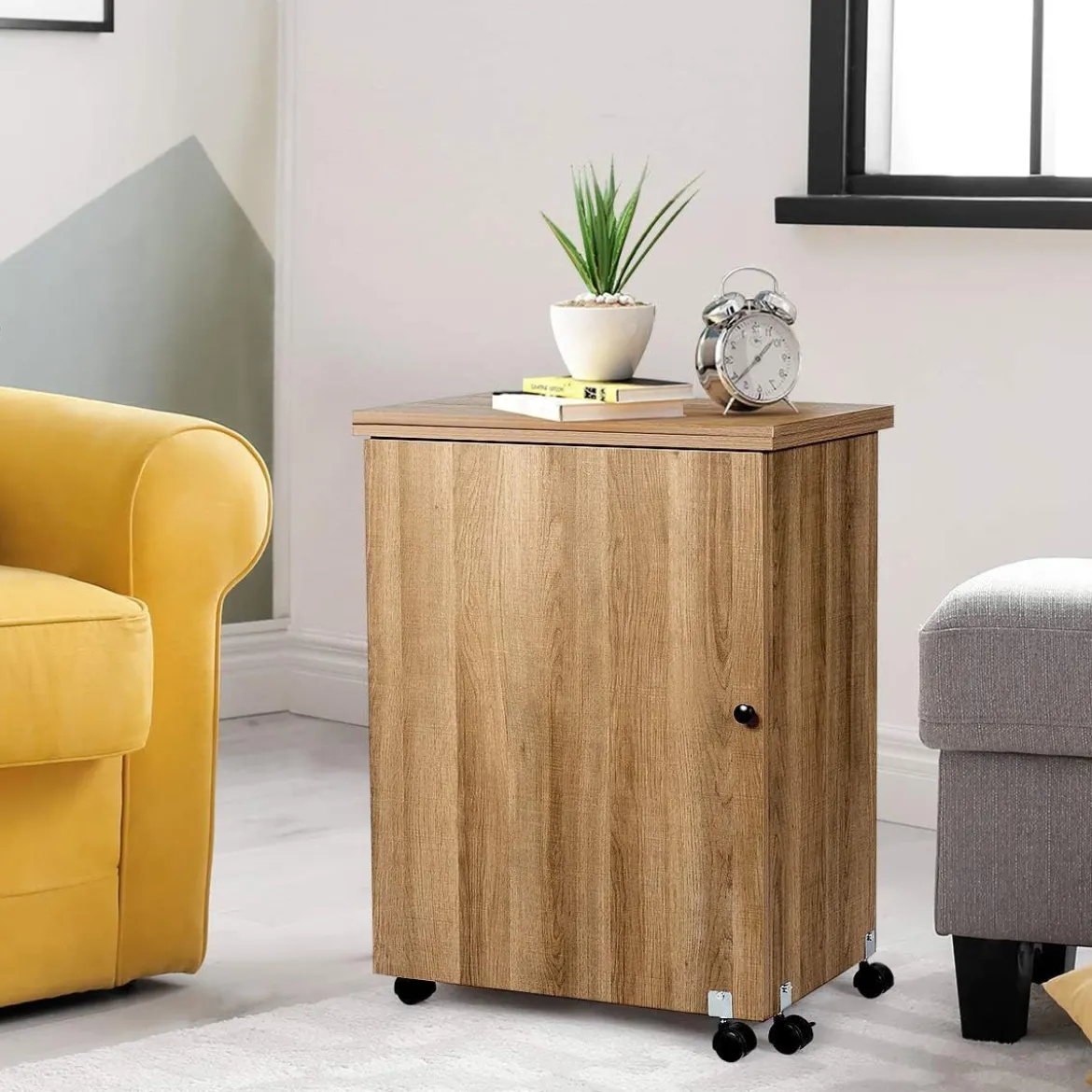 Faltbarer Nähtisch Rollende Bastelstation mit Ablagefach 3 versteckte Behälter Mobiler Nähtisch 118,5 x 40 x 79,5 cm Natur